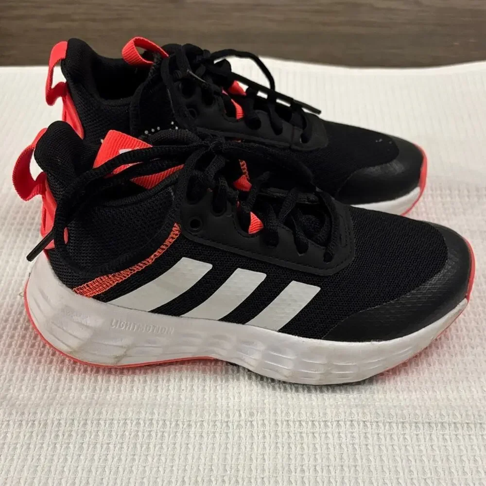 Adidas Own The Game Girls Black Pink White Sneakers Shoes Size 12.5K Running